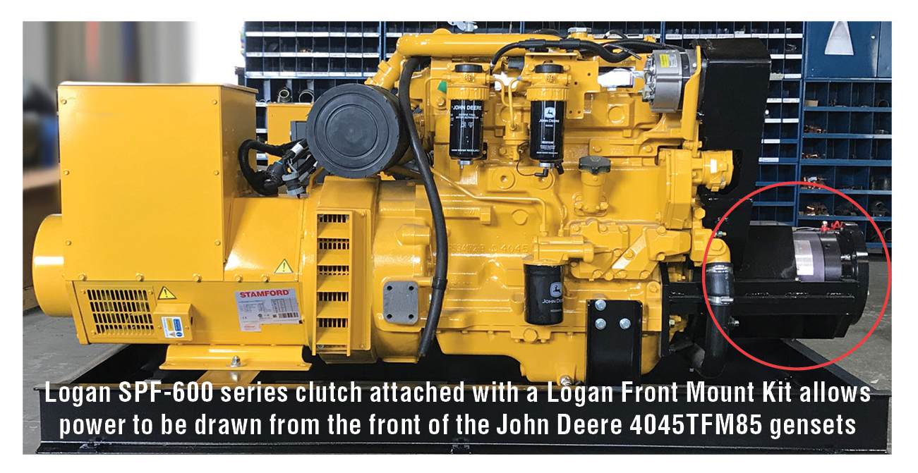 Yellow logan spf-600 sereis clutch attached with a logan front mount kit